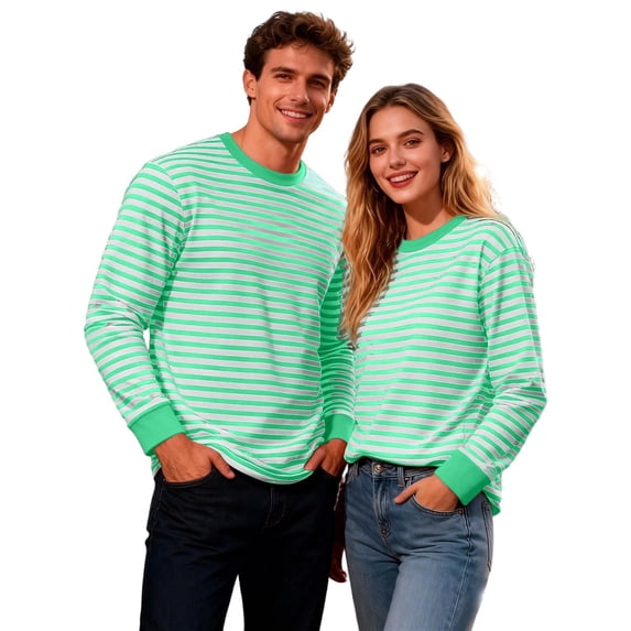 Striped Long Sleeve Crew Neck T Shirt Casual Print Tee Soft Breathable Daily Wear Top Mint Green L