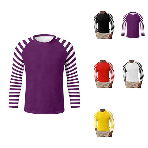 Striped Long Sleeve Crew Neck T-Shirt, Soft Cotton Spandex Basic Pullover for Daily Wear