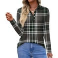 thumbnail image 1 of Striped Long Sleeve Polo Shirts for Women Business V Neck Collared Tops Button Down Loose Fit T Shirt Dark Gray 2XL, 1 of 4