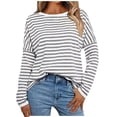 thumbnail image 1 of Striped Long Sleeve Shirt Women, Yigetop Women's New Round Neck Long Sleeved Loose T Shirts Female Comfortable Commute Fashion Long Sleeved Lady T Shirt Striped Shirt Women Grey L, 1 of 5