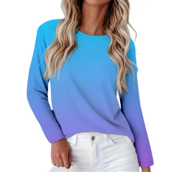 Striped Long Sleeve Shirt Women, Yigetop Womens Striped Regular Fit Long Sleeve Crew Neck Fall Shirts Blouses Fall Winter Cute Pullover Going Out Tops, Blue, 3XL