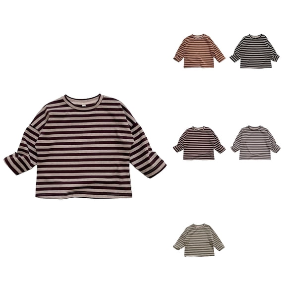 Striped Long Sleeve T-Shirt for Toddlers – Unisex Baby Boys & Girls Round Neck Cotton Top, Simple Comfort Casual Tee for Fall Winter