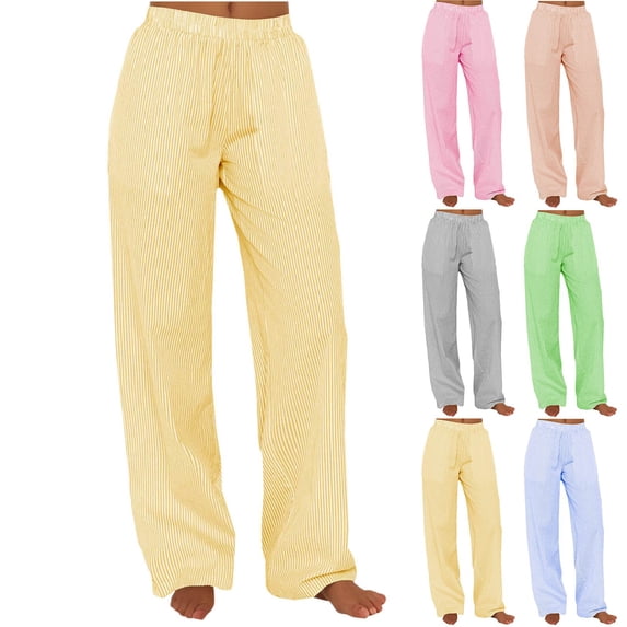 Striped Loose Fit Pants Women Casual Full Length Lounge Pants Wide Leg Trousers with Pockets, Mother's Day Gifts for Women | Sopatenor,Light Blue XS