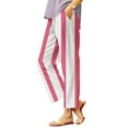 thumbnail image 1 of Striped Lounge Pants, Comdrip Women's Striped Print Fashion Casual Patchwork Pocket Cotton Line Pants Loose Trousers Cropped Pants Casual Pants Womens Beach Pants Watermelon Red S, 1 of 3