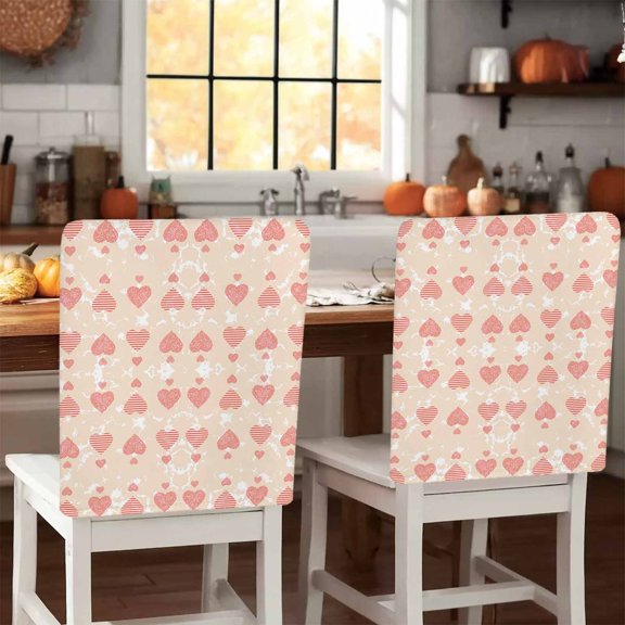 Striped Love Heart Chair Covers Set of 8 Pink Love Heart Mother's Day Chair Back Covers Stretch Removable Washable Slipcovers Protector for Dining Room Kitchen Party Decor