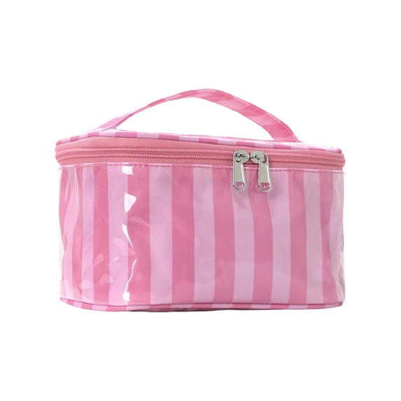 Striped Makeup Bag, Large Waterproof PVC Cosmetic Organizer With Handle, Portable Travel Toiletry Pouch For Brushes(4.9"*8.7",A)