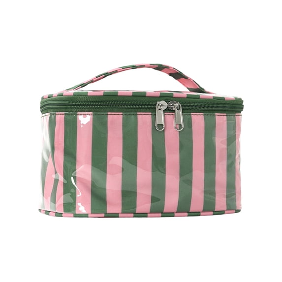 Striped Makeup Bag, Large Waterproof PVC Cosmetic Organizer With Handle, Portable Travel Toiletry Pouch For Brushes(4.9"*8.7",E)