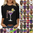 thumbnail image 1 of Striped Mardi Gras Shirts for Women 3/4 Sleeve Crew Neck Casual Tops Loose Fit Holiday Party T-Shirts Yellow Tops,Size S-3XL, 1 of 6
