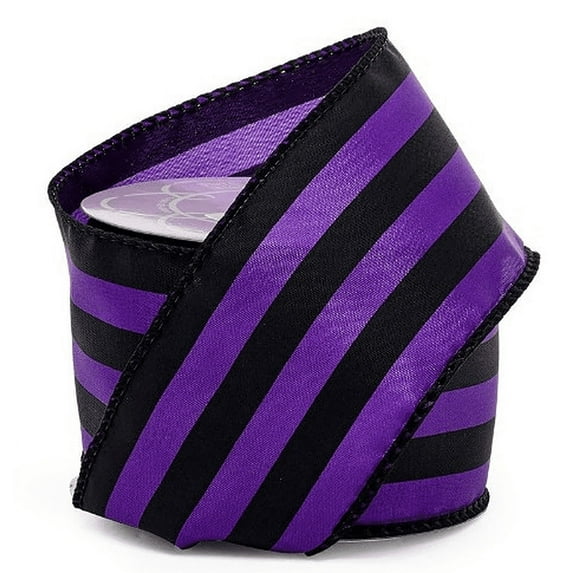 Striped Mardi Gras Wired Ribbon - 2 1/2" x 10 Yards, Purple & Black Stripes, Easter, Wreath, Gift Basket, Christmas Decor, Garland, Bows