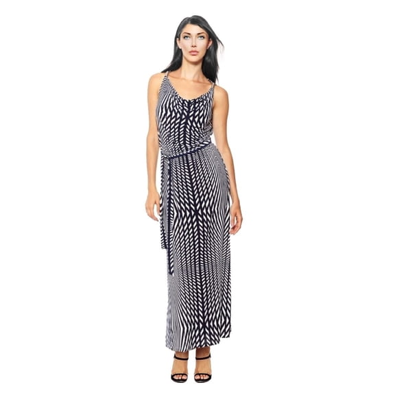 Striped Metal Embellished Sleeveless Belted Maxi Dress