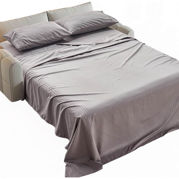 Striped Microfiber Sofa Bed Sheet Set Queen Size with Deep Pocket Fitted Sheet Grey