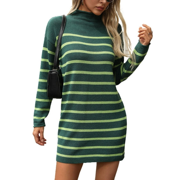 Striped Mini Dress for Womens 2024 Fall Long Sleeve Slim Fit  