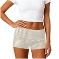 thumbnail image 1 of Striped Mini Shorts Womens Fold Over Stretchy Mid Waist Yoga Summer Lounge Micro Bottoms Rollover Shorts (XL, Khaki), 1 of 5