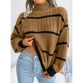 thumbnail image 1 of Striped Mock Neck Knit Sweater – Full Size Ribbed Cozy Acrylic Knit, 1 of 11