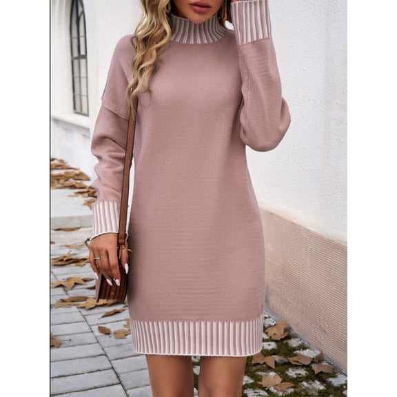 Striped Mock Neck Long Sleeve Sweater Dress – Effortless Style Meets Cozy Comfort