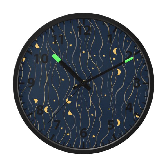 Striped Moon Wall Clock 12 Inch Voice Activated Night Light Silent Non Ticking