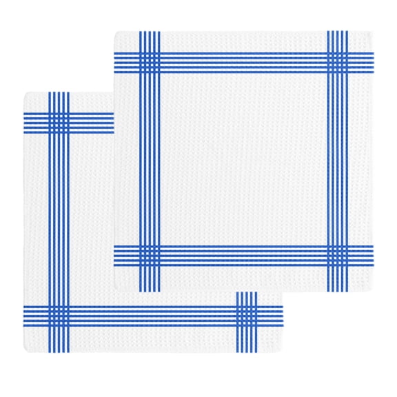 Striped Navy Kitchen Dish Towels for Drying Dishes Set of 2, Blue White Geometric Minimalist Waffle Weave Microfiber Hand Tea Bathroom Towels Quick Dry & Absorbent Towel 12x12