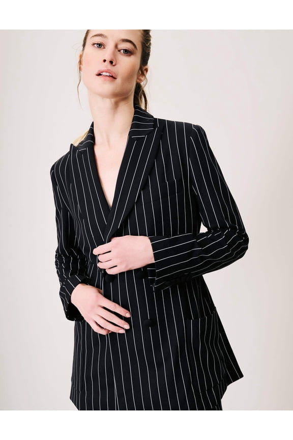 Oversized Shoulder-Pad Athleisure Black, Striped Night Blazer (Women's)