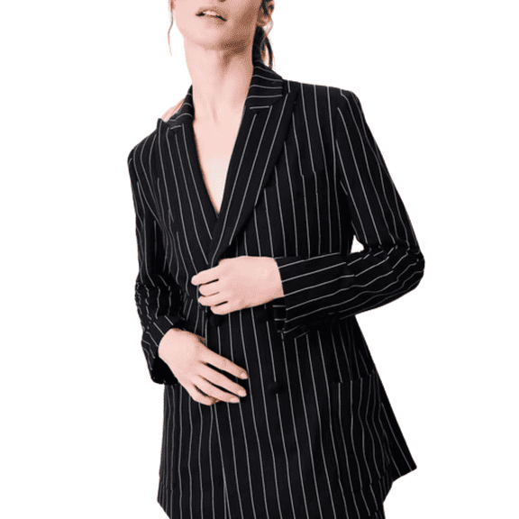 Mrs Momma Bear Oversized Shoulder-Pad Athleisure Black, Striped Night Blazer (Women's)