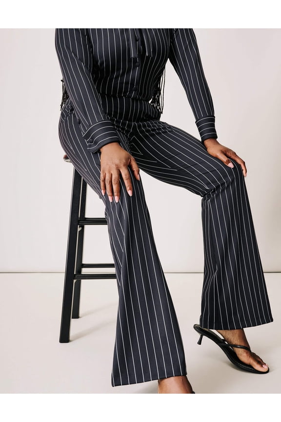 High-Waist Double-Lined Athleisure Black, Striped Night Pant (Women's)