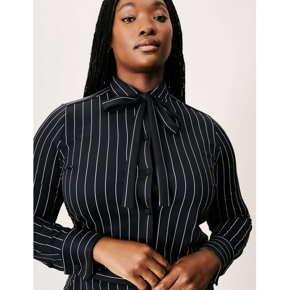 Mrs Momma Bear Long-Sleeve Oxford Athleisure Black, Striped Night Top (Women's)
