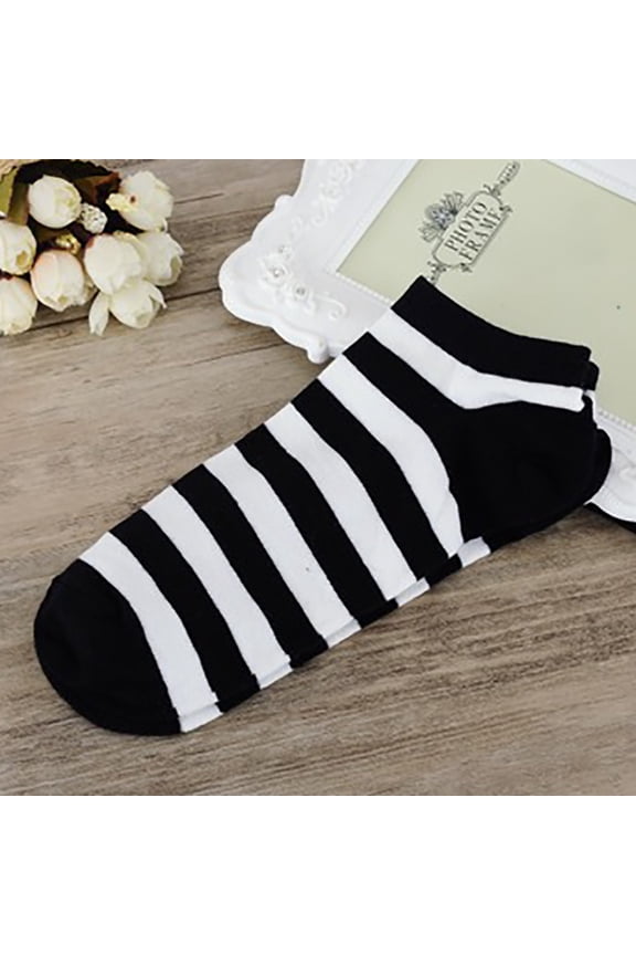 Striped No Show Socks for Men and Women, Comfortable Cotton Blend Crew Socks, Casual Short Socks for Sport, Work and Daily Wear-B