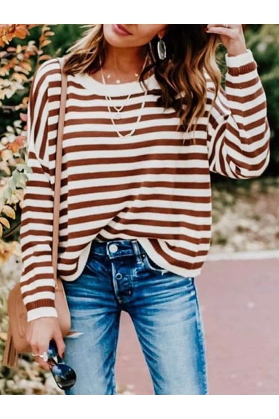Striped O-Neck Sweater Size: Small