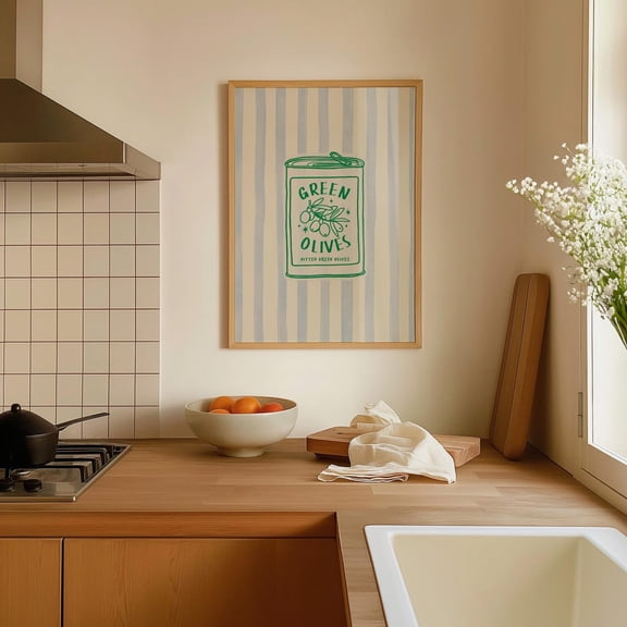 Striped Olive Poster Vintage Kitchen Wall Art Mediterranean Decor, Unframed Canvas 8x10in