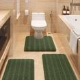thumbnail image 1 of HAKUNA Striped Olive Green Bathroom Rug Set 3 Pieces Ultra Soft, Non Slip Chenille Toilet Mat, Absorbent Plush Shaggy Bath Mats for Bathroom, Bedroom, Kitchen, 1 of 7