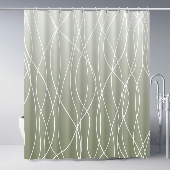 Striped Ombre Dark Green Polyester Shower Curtain for Bathroom with Hooks, Shower Curtains for Bathroom, Waterproof Bath Accessories Hotel Style - Machine Washable 72 x 72