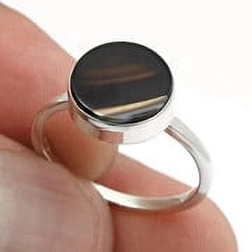 Striped Onyx Gemstone Solid 925 Silver Cocktail Statement Bezel Ring Jewelry Size 7