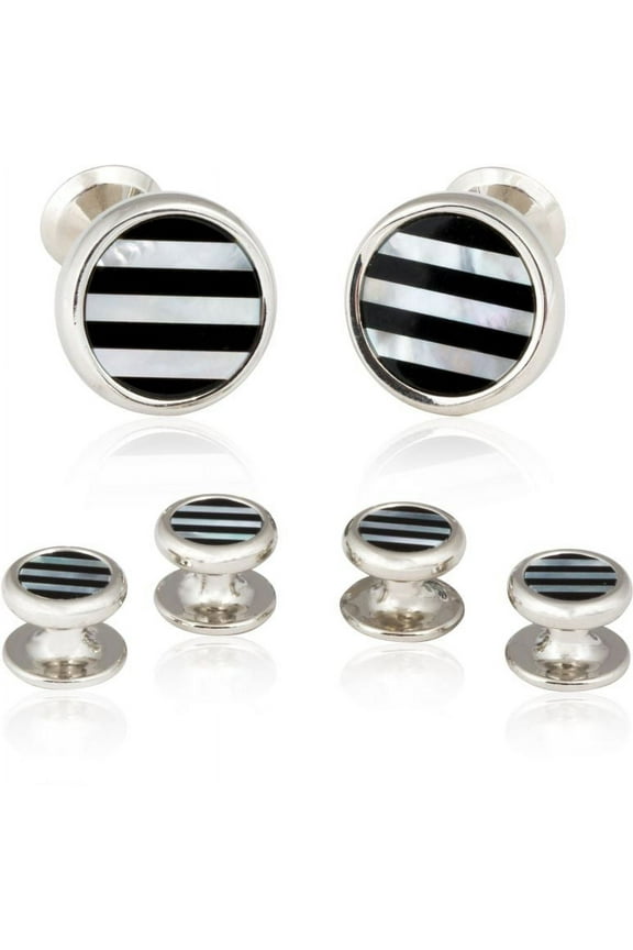 Striped Onyx Mother of Pearl Tuxedo Cufflinks Studs