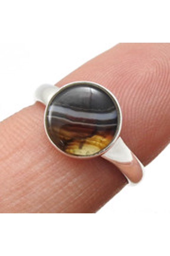 Striped Onyx Stone Band Birthday Anniversary Ring Size 5.5 Solid Sterling Silver