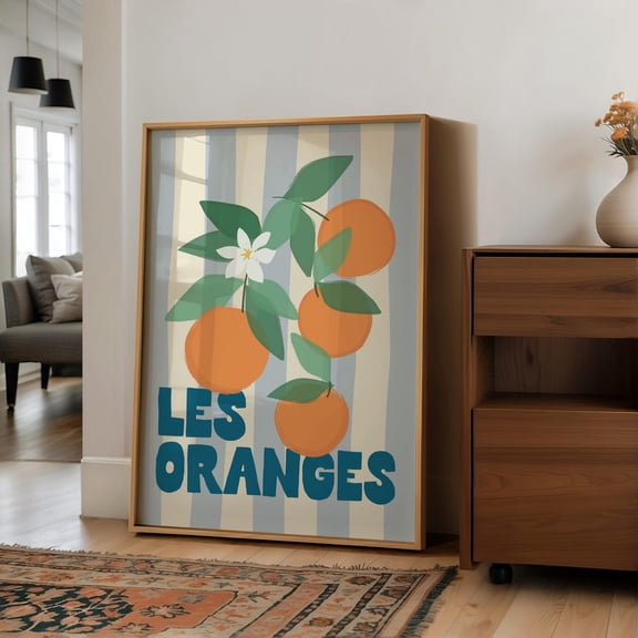 Striped Orange Poster Maximalist Kitchen Wall Art Fruit Decor, Unframed Paper Poster 11x14in