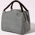 thumbnail image 1 of Striped Oxford Fabric Lunch Bag Tote with Handles | Portable Insulated Lunch Box for Office, School, Picnic (Black), 1 of 3