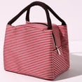 thumbnail image 1 of Striped Oxford Fabric Lunch Bag Tote with Handles | Portable Insulated Lunch Box for Office, School, Picnic (Red), 1 of 3