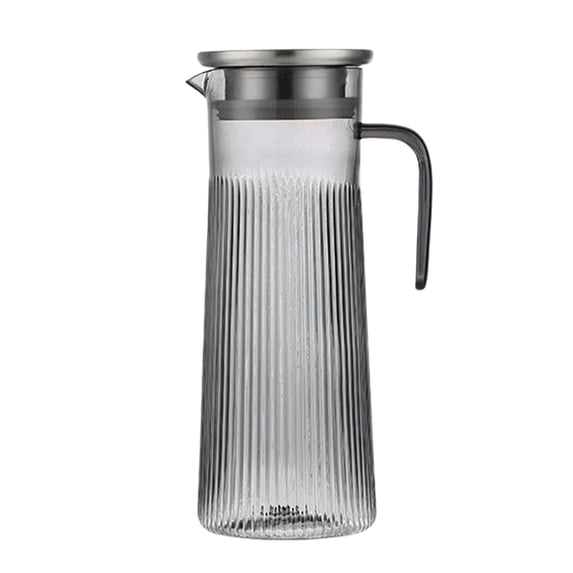 Striped PC Cold Water Pitcher with Stainless Steel Lid, 1000-1600ml Clear Beverage Jug for Home Dining, Outdoor Gatherings, Heat Resistant Drink Container with Integrated Handle