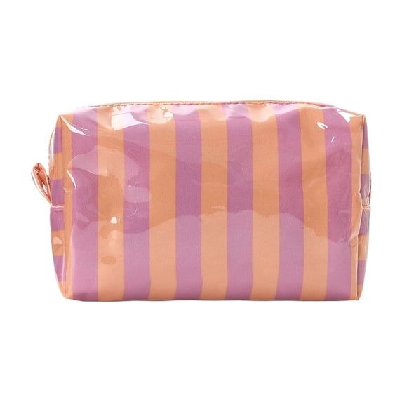 Striped PVC Cosmetic Bag Waterproof Transparent Makeup Pouch with Zipper for Travel and Daily Toiletry Storage