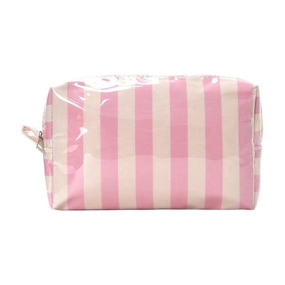Striped PVC Cosmetic Bag Waterproof Transparent Makeup Pouch with Zipper for Travel and Daily Toiletry Storage