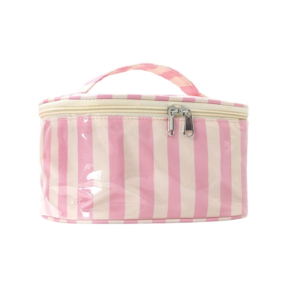 Striped PVC Makeup Bag, Glossy Large Capacity Cosmetic Case, Waterproof Travel Toiletry Organizer, Bright Color