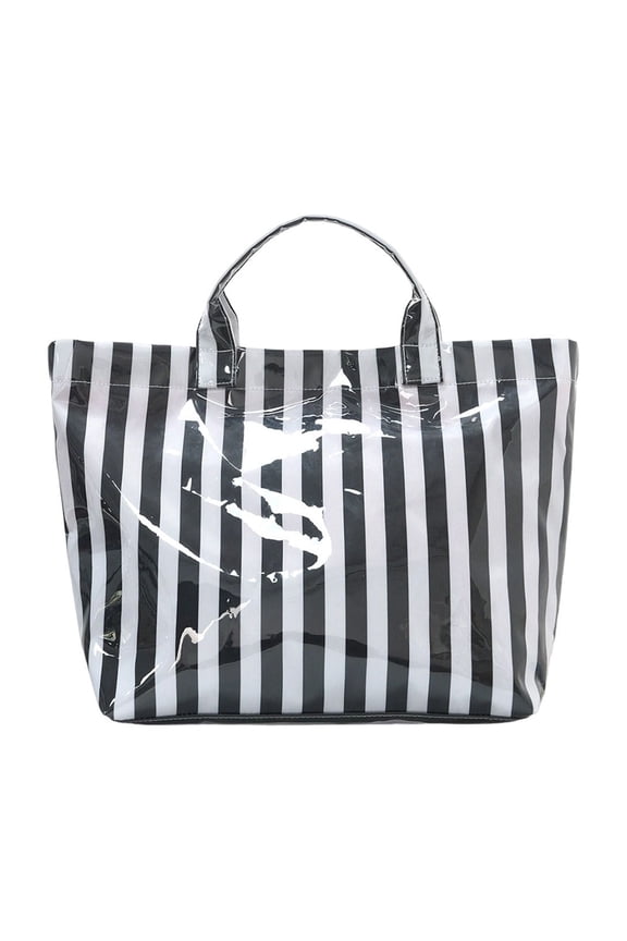 Striped PVC Tote Bag, Waterproof Glossy Handbag, Large Capacity Striped Shoulder Pouch for Beach Shopping Travel Daily Casual Multi Color