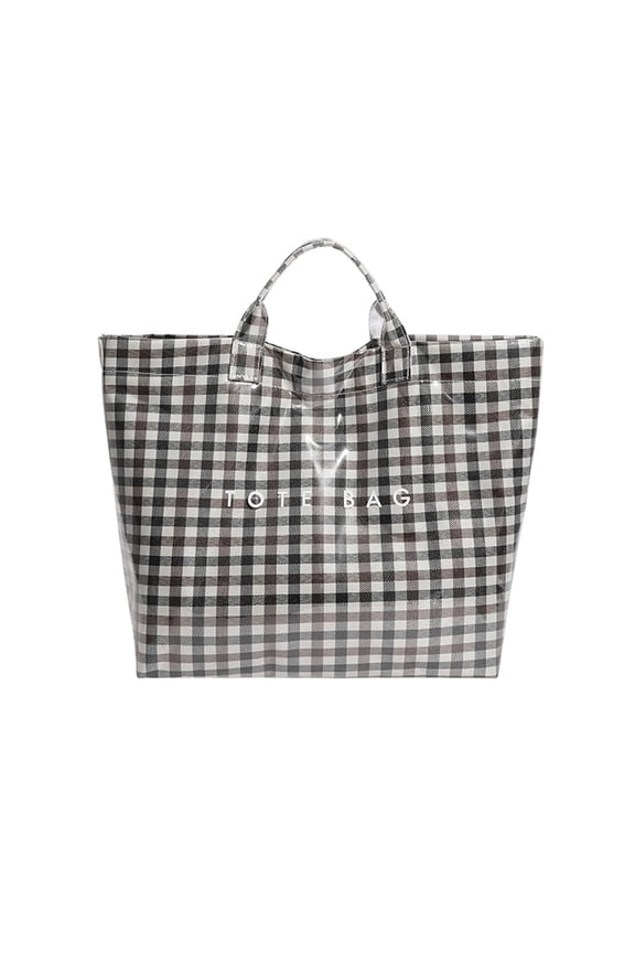 Striped Tote Bag for Women, Checkered Tote Bag for Beach Pool Large Plaid Letters Print Hobo Handbag