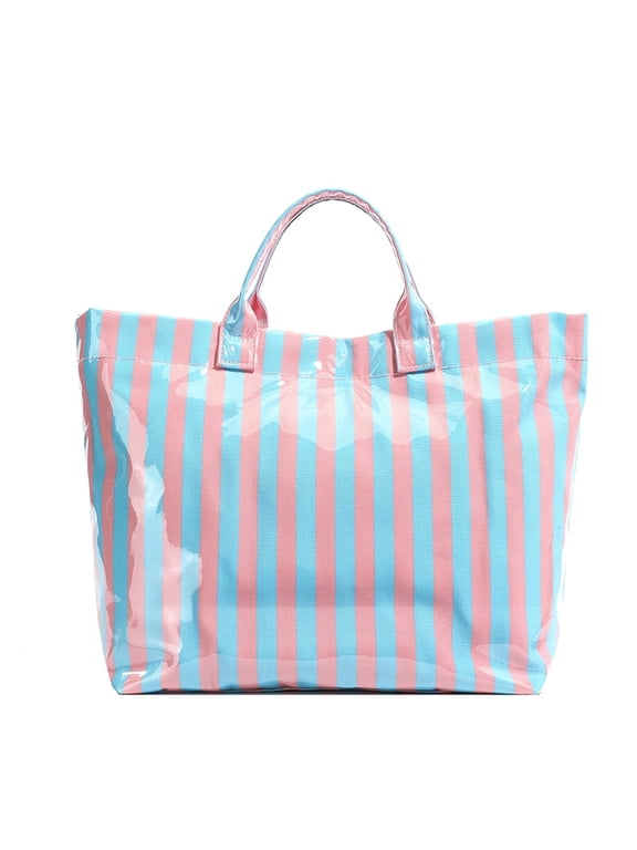 Striped Tote Bag for Women Large Work Totes Plaid Pool Handbag Letter Print Trendy Slouchy Beach Bag