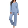 thumbnail image 1 of Striped Pajama Sets for Women Two Piece V-Neck Long Sleeve Loose Top with Pants Casual Lounge Wear, 1 of 7