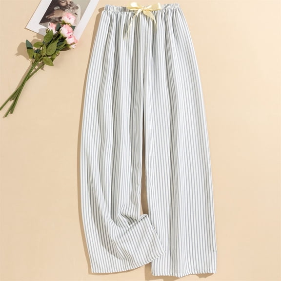 Striped Pants Women 2025 Fall Pajamas Cute Wide Leg Lounge Boxer Bottoms Drawstring Y2k Trousers Gray Free