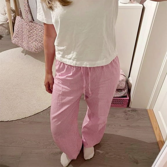 Striped Pants for Women Elastic Drawstring High Waist Wide Leg Pants Vintage Streetwear Trousers Womens High Waist Trousers Dress Pants for Women Business Casual Tall Women Pants Casual Warm