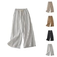 thumbnail image 1 of Striped Pants for Women 2026 Spring Summer Loose Fit Elastic Waist Wide Leg Lightweight Cotton Linen Pants with Pockets, 1 of 5