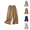 thumbnail image 1 of Striped Pants for Women 2026 Spring Summer Loose Fit Elastic Waist Wide Leg Lightweight Cotton Linen Pants with Pockets, 1 of 5
