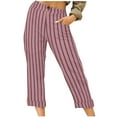 thumbnail image 1 of Striped Pants for Women Casual Elastic Waist Roll-Up Hem Capris Trousers with Pocket Wide Leg Loose Workout Sweatpants, Pink, XXL, 1 of 7