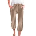 thumbnail image 1 of Striped Pants for Women Casual Wide Leg Elastic Waist Capris Trousers with Pocket Lace-Up Loose Workout Sweatpants, Khaki, L, 1 of 7